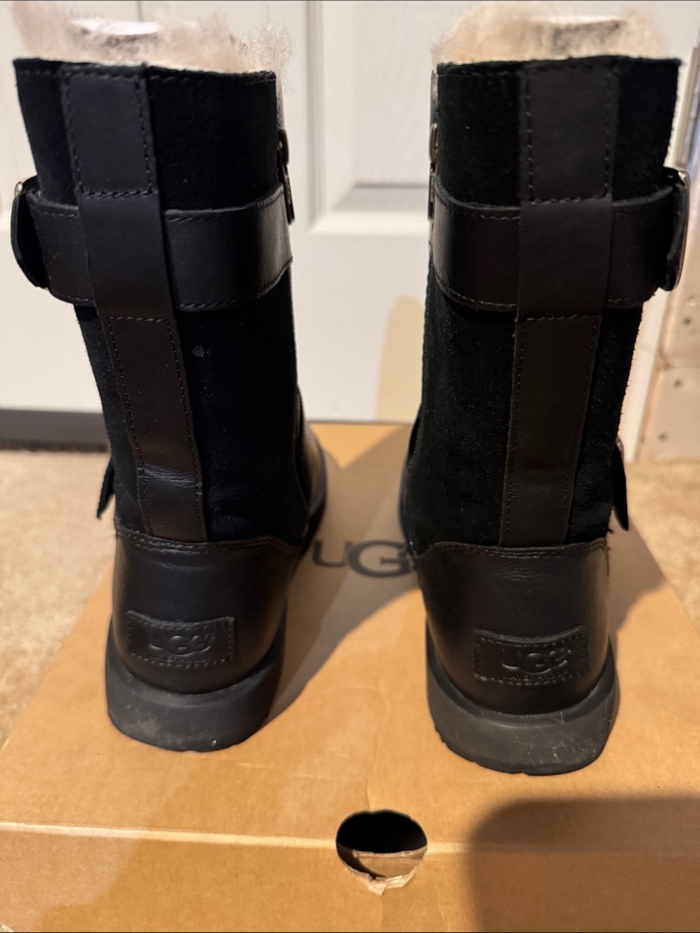 UGG Black Leather Mid-Calf Buckle Boots - Picture 4 of 8